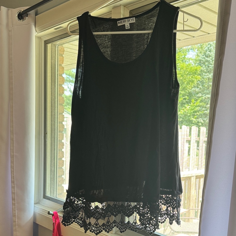 Meri Skye Black Lace Trim Women's Tank Top
